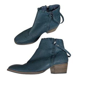 Silent D 39 Booties Teal Leather Square Toe Ankle Boots Zip Closure Womens 8.5
